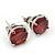 Ruby Red Coloured CZ Round Cut Stud Earrings In Rhodium Plating - 10mm Diameter - view 4