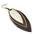 Vintage Milky White/Brown Enamel 'Leaf' Drop Earrings In Bronze Tone - 7cm Length - view 4
