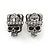 Small Diamante 'Skull In The Crown' Stud Earrings In Burn Silver Finish - 17mm Length - view 7