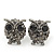 Small Dark Grey Diamante 'Owl' Stud Earrings In Black Tone Metal - 15mm Length