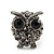 Small Dark Grey Diamante 'Owl' Stud Earrings In Black Tone Metal - 15mm Length - view 2