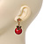 Delicate Red Acrylic Bead Butterfly Drop Earrings In Antique Gold Metal - 4cm Length - view 2