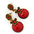 Delicate Red Acrylic Bead Butterfly Drop Earrings In Antique Gold Metal - 4cm Length - view 7