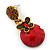 Delicate Red Acrylic Bead Butterfly Drop Earrings In Antique Gold Metal - 4cm Length - view 5