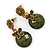 Delicate Olive Green Acrylic Bead Butterfly Drop Earrings In Antique Gold Metal - 4cm Length - view 2