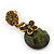 Delicate Olive Green Acrylic Bead Butterfly Drop Earrings In Antique Gold Metal - 4cm Length - view 4