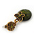 Delicate Olive Green Acrylic Bead Butterfly Drop Earrings In Antique Gold Metal - 4cm Length - view 7
