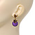 Delicate Violet Acrylic Bead Butterfly Drop Earrings In Antique Gold Metal - 4cm Length - view 3