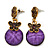 Delicate Violet Acrylic Bead Butterfly Drop Earrings In Antique Gold Metal - 4cm Length - view 6