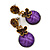Delicate Violet Acrylic Bead Butterfly Drop Earrings In Antique Gold Metal - 4cm Length - view 5