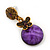 Delicate Violet Acrylic Bead Butterfly Drop Earrings In Antique Gold Metal - 4cm Length - view 7