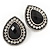 Burn Silver Black Jewelled Teardrop Stud Earrings - 3cm Length - view 7