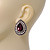 Burn Silver Purple Jewelled Teardrop Stud Earrings - 3cm Length - view 2