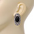 Burn Silver Black Jewelled Oval Stud Earrings - 3.5cm Length - view 2