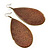 Long Brown Enamel Teardrop Earrings In Bronze Metal - 9.5cm Length - view 2