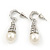 Bridal Clear Crystal Faux Pearl Drop Earrings In Silver Plating - 3.5cm Length - view 7