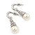 Bridal Clear Crystal Faux Pearl Drop Earrings In Silver Plating - 3.5cm Length - view 3