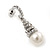 Bridal Clear Crystal Faux Pearl Drop Earrings In Silver Plating - 3.5cm Length - view 4