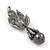 Swarovski Crystal 'Leaf' Dark Grey Simulated Pearl Drop Earrings In Gun Metal Finish - 5.5cm Length - view 5