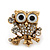 'Wise Owl' Crystal Paved Stud Earrings (Gold Plated) - 2cm Length - view 2