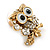 'Wise Owl' Crystal Paved Stud Earrings (Gold Plated) - 2cm Length - view 3