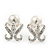 Bridal Diamante White Faux Pearl Stud Earrings In Rhodium Plating - 2cm Length - view 4