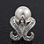 Bridal Diamante White Faux Pearl Stud Earrings In Rhodium Plating - 2cm Length - view 2