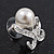 Bridal Diamante White Faux Pearl Stud Earrings In Rhodium Plating - 2cm Length - view 3