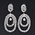 Large Clear Crystal Oval Hoop Earrings In Rhodium Plating - 8cm Length - view 2