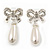 Classic Diamante Imitation Pearl 'Bow' Drop Earrings In Silver Plating - 4cm Length - view 2