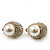 Gold Plated Swarovski Crystal Simulated Pearl Clip On Earrings - 18mm Length - view 7