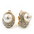 Gold Plated Swarovski Crystal Simulated Pearl Clip On Earrings - 18mm Length - view 6