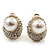 Gold Plated Swarovski Crystal Simulated Pearl Clip On Earrings - 18mm Length - view 2