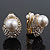 Gold Plated Swarovski Crystal Simulated Pearl Clip On Earrings - 18mm Length - view 3