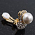 Gold Plated Swarovski Crystal Simulated Pearl Clip On Earrings - 18mm Length - view 4