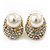 Gold Plated Swarovski Crystal Simulated Pearl Stud Earrings - 18mm Length - view 2