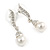 Prom Diamante Simulated Pearl Drop Earrings In Rhodium Plating - 3.5cm Length - view 3