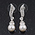 Prom Diamante Simulated Pearl Drop Earrings In Rhodium Plating - 3.5cm Length - view 9