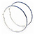 Oversized Slim Sapphire Blue Crystal Hoop Earrings In Rhodium Plating - 7cm Diameter - view 11