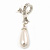 Clear Diamante Simulated Pearl Modern 'Bow' Drop Earrings In Rhodium Plating - 4.5cm Length - view 6