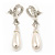 Clear Diamante Simulated Pearl Modern 'Bow' Drop Earrings In Rhodium Plating - 4.5cm Length - view 2