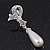 Clear Diamante Simulated Pearl Modern 'Bow' Drop Earrings In Rhodium Plating - 4.5cm Length - view 4