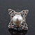 Clear Diamante White Simulated Pearl 'Star' Stud Earrings In Rhodium Plating - 15mm Diameter - view 4