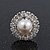 Round Classic Diamante Simulated Pearl Stud Earrings In Rhodium Plating - 15mm Diameter - view 4