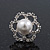 Clear Diamante Simulated Pearl 'Flower' Stud Earrings In Rhodium Plating - 2cm Diameter - view 4