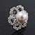 Clear Diamante Simulated Pearl 'Flower' Stud Earrings In Rhodium Plating - 2cm Diameter - view 5