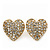 Clear Crystal Pave Set 'Heart' Stud Earrings In Gold Plating - 18mm Diameter - view 2