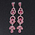 Long Luxury Pink  Crystal Drop Earrings In Rhodium Plating - Length 9cm - view 8