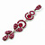 Long Luxury Magenta Crystal Drop Earrings In Rhodium Plating - Length 9cm - view 6