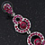 Long Luxury Magenta Crystal Drop Earrings In Rhodium Plating - Length 9cm - view 9